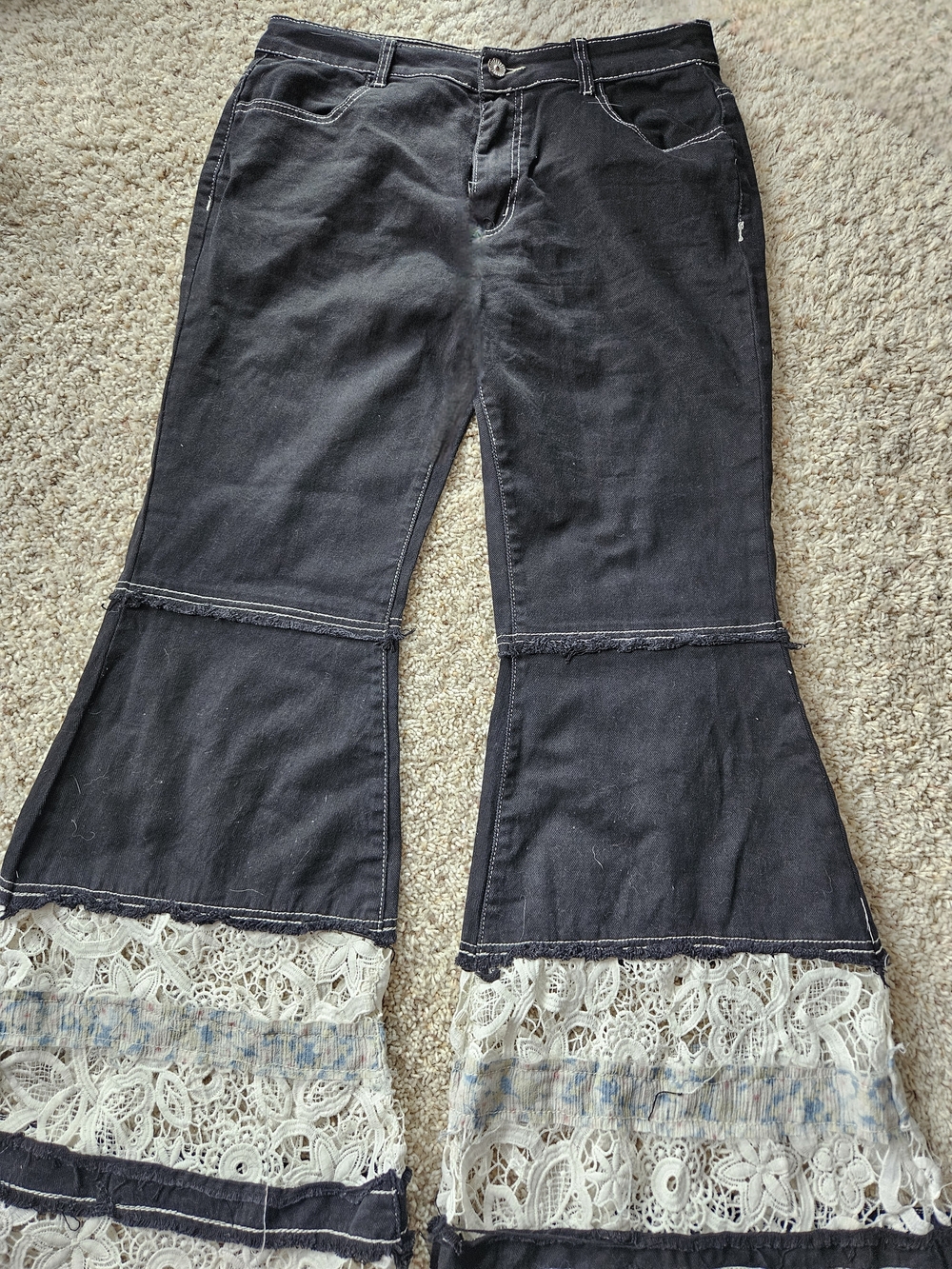 POL Black Wide Leg Pants with Lace Panels